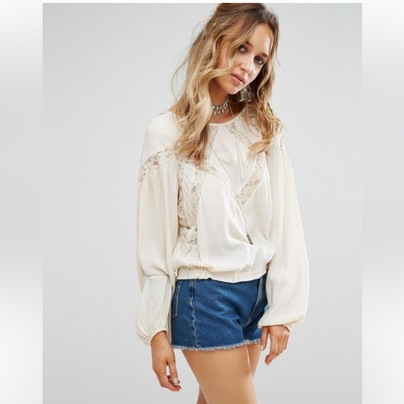 Free People Geometry Lessons Women's Top Ivory Lace Small - Picture 2 of 7